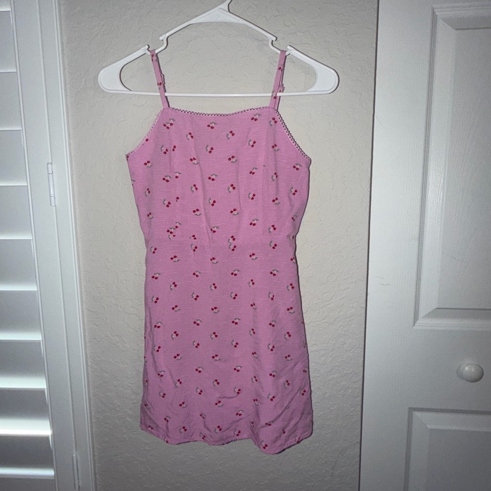 Girls Art Class Adjustable Strap Pink Cherry Print Dress EUC